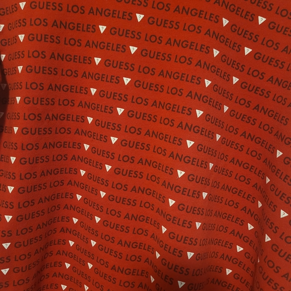 Guess Los Angeles All Over Logo Sweatshirt Womens Large Red Crewneck - Picture 3 of 4